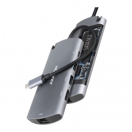 Axagon HMC-6M2 SUPERSPEED USB-C COMBO 6IN1 HUBMultiport USB 3.2 Gen 1 hub. SATA M.2, HDMI, Gigabit L