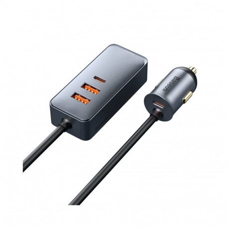 Auto kiirlaadija pikendusjuhtmega 12-24V 120W 2xUSB + 2xUSB-C, hall