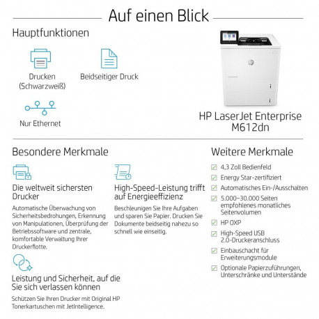 "L HP LaserJet Enterprise M612dn S/W-Laserdrucker 71 S./Min. LAN Duplex"