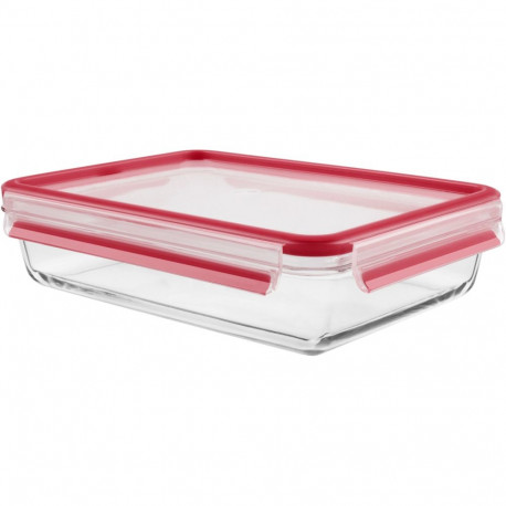 Emsa CLIP & CLOSE glass food storage container 2.0 liters (transparent/red, rectangular)