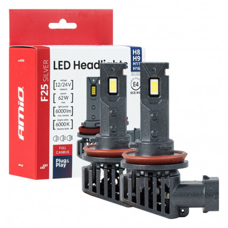 Amio LED autopirnid amio-04705 f25 täis CANbus 62W H8 H9 H11 H16 12V 24V, hõbedased