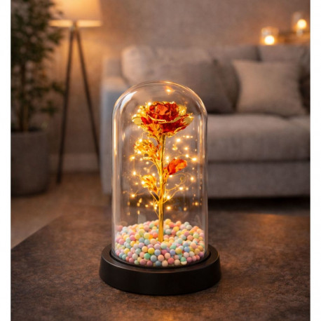 Igavene roos kristallkuplis LED-valgustuse ja kuulikesega 21x11cm, punane