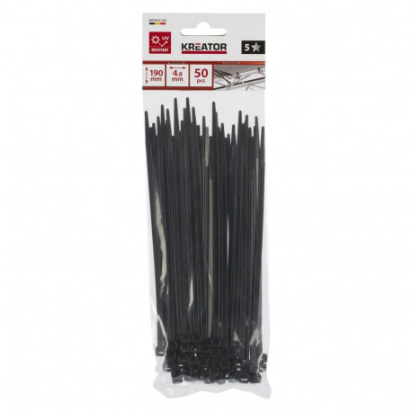 Cable ties black 4.8x190mm - 50 pcs, Kreator, KRTH41104, Temperature: -40°C to 85°C, Tensile strengt