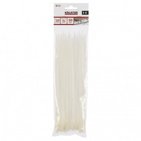 Cable ties white 4.8x250mm - 50 pcs, Kreator, KRTH41005, Temperature: -40°C to 85°C, Tensile strengt