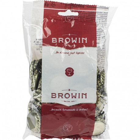 Browin 634101 Bottle caps Ø26, 100pcs, gold, traditional, 21 teeth, with gasket