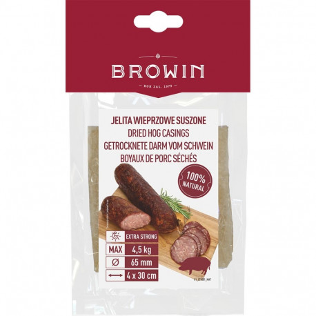 Browin Dried hog casings 310620, 65mm, 30cm, 4 pcs, natural, strong, uniform, suitable for 4.5kg mea