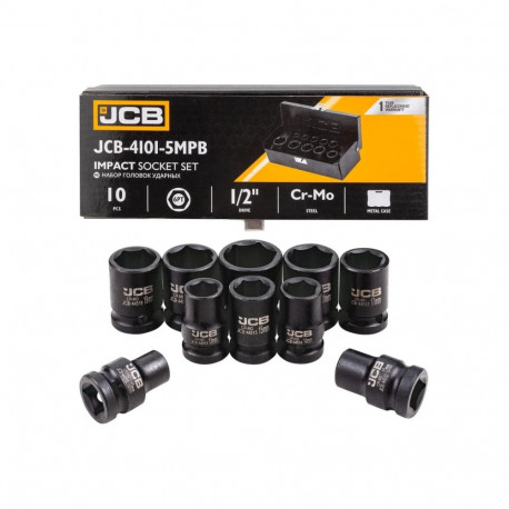Impact Socket Set, JCB, JCB-4101-5MPB, 1/2" 6-point, 10 pcs