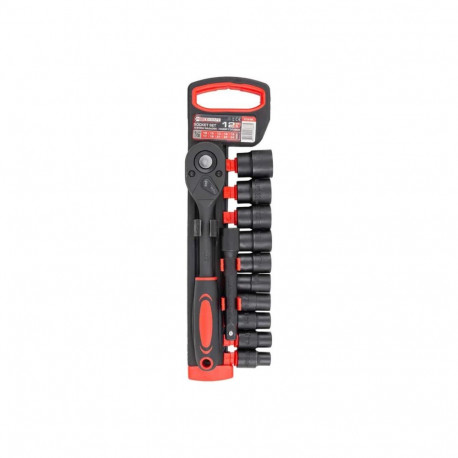 Forcekraft FK-012-5K, 12 pc socket set, 1/2", 6-point, 10-24mm, 24 teeth, 125mm extension