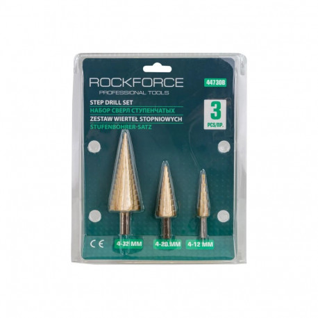 Rockforce Step Drill Set RF-44730B, 4-12mm, 4-20mm, 4-32mm, 3 pcs, blister