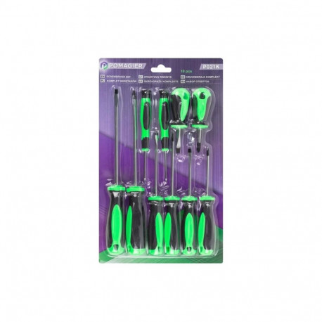 Screwdriver Set 10 pcs, Pomocnik, P-P021K, high-quality steel, magnetic tip, ergonomic handles