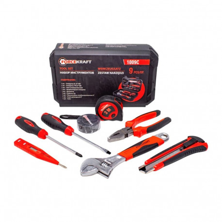 FORCEKRAFT FK-1009C plier tool set with screwdrivers, 9 pcs, plastic case, chrome-vanadium steel