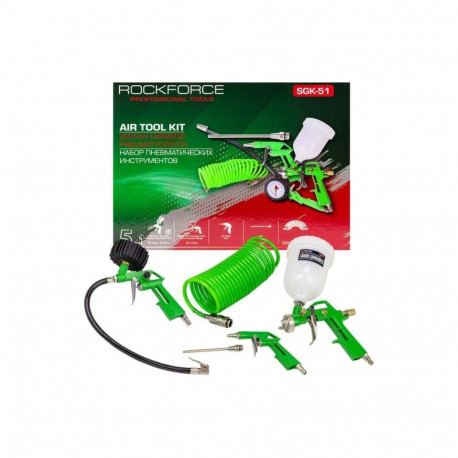 Rockforce Spray Gun RF-SGK-51, 0.6l, 12atm, 1.5mm, 300l/min, top tank, quick release, 5 pieces