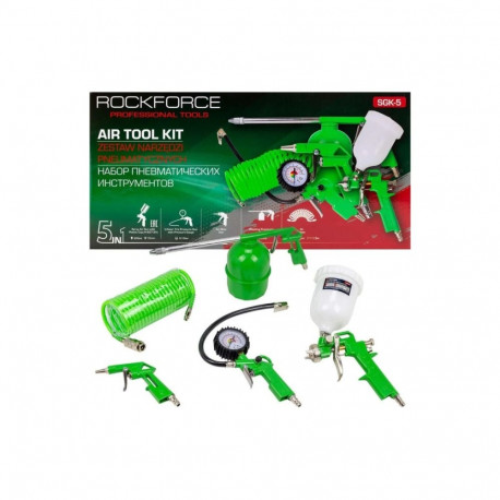 Pneumaatiliste tööriistade komplekt Rockforce RF-SGK-5, 600 ml, 1.5 mm, 2.0-3.5 Bar, 5 tk