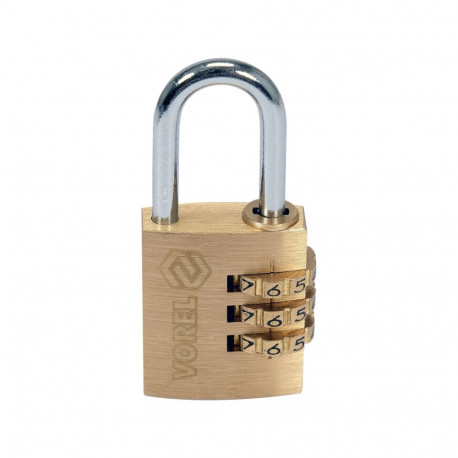 Vorel GRD 77606 padlock, 3-digit code, 25 mm, brass body, steel shackle