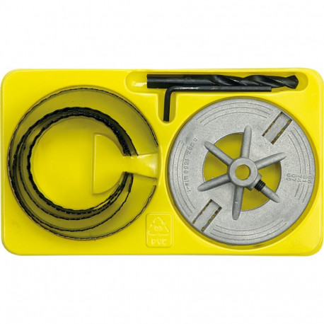 Vorel HOLE SAW SET 28725, 8 pcs, 60-95 mm, #50 carbon steel, 1500 min⁻¹, wood, 10 mm, 30 mm