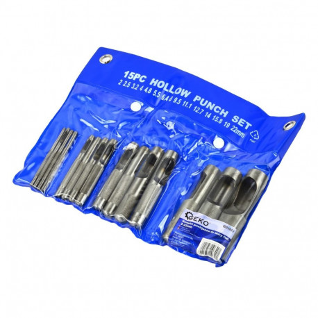 Geko Leather Punch Set G01822, 15pcs, 2-22mm, high-quality steel, for leather, rubber, cardboard
