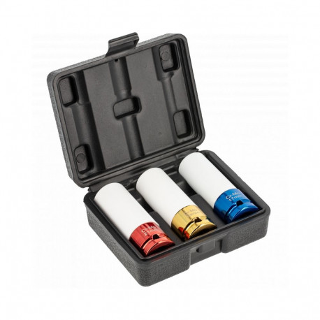 Hogert HT4R107 Impact socket set for aluminum rims, 3 pcs, 1/2", 17/19/21mm, CrMo steel, DIN 3121, p