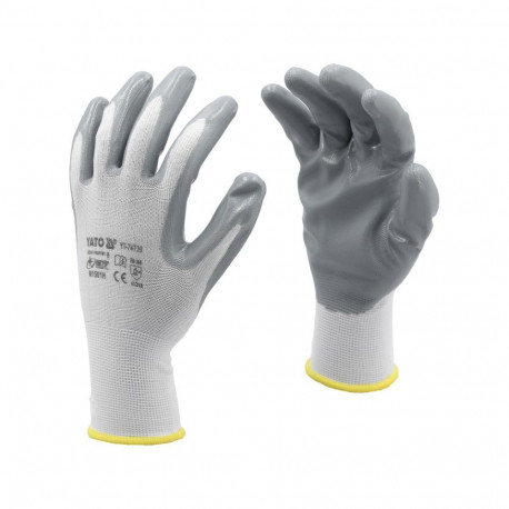Working Gloves Nylon/Nitr. White S. 10 YT-7474 YATO