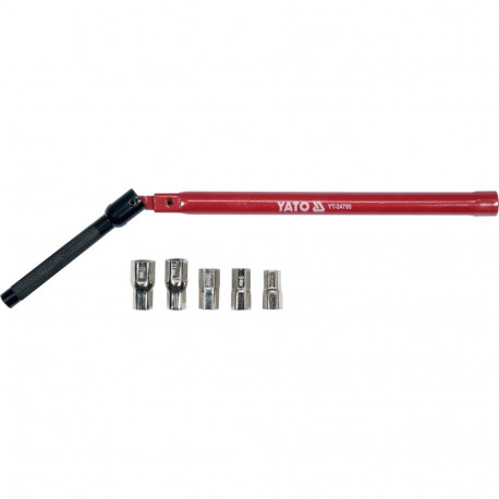 Yato YT-24780 basin mixer tap wrench, 13mm hex drive, 5 heads 8-12mm, curved handle, steel