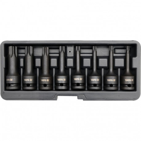 Yato YT-1065 Löökotsikute komplekt Torx, 8tk, 1/2", 12.7mm, CrMo, 54 HRC, fosfaatitud