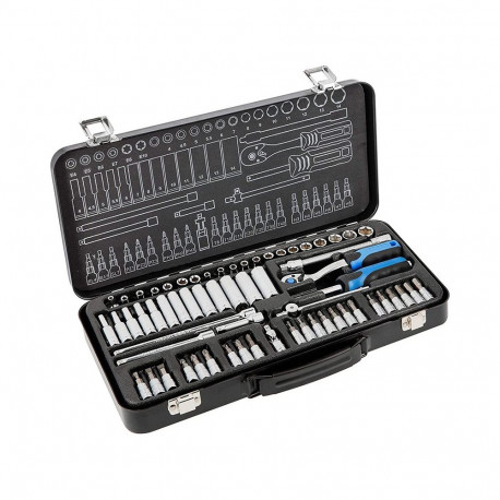 Instrumentu komplekts, uzgaļi, muciņas, atslēga ar reversu, 63 gab., 1,4" HT1R486 HOGERT