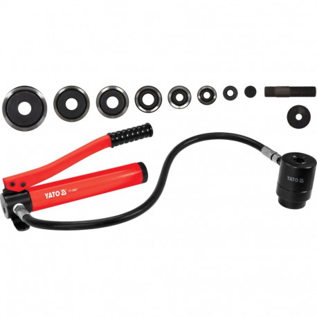 Yato YT-18907 hydraulic hole puncher, 22-60mm, 6t, 4mm, set with dies, hand pump, case