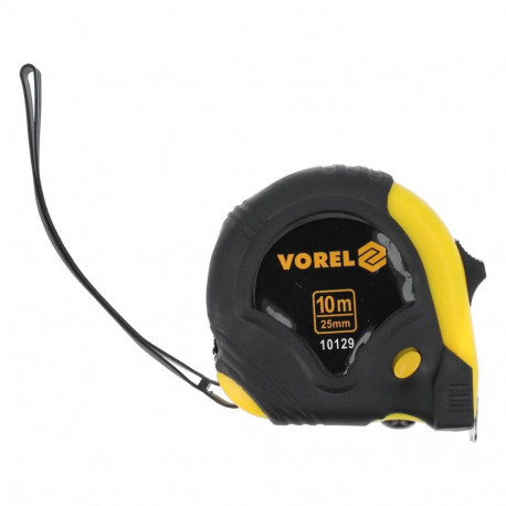 Vorel Mõõdulint 10129, 10m, 25mm, teraslint, PVC kummiga, 3 lukustit, liikuv konks, klipp, meetrilin