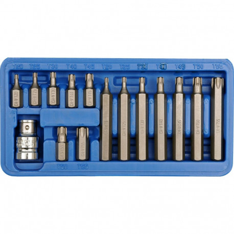 Vorel GRE 66580, TORX kruvikeeraja otsikute komplekt, 15tk, 30/75mm, 3/8" (9.5mm), 1/2" (12.7mm), CR