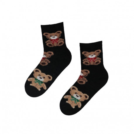 SOKISAHTEL FLUFFY musta värvi soojad sokid karudega 444