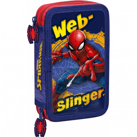 Spiderman 2-Zipper Pencil Case with Accessories - Red/Blue