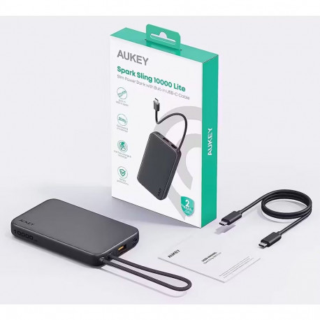 AUKEY PB-Y53P Spark Sling 10000 Compact Fast Charging Power Bank  USB-C Cable 22.5W Grey