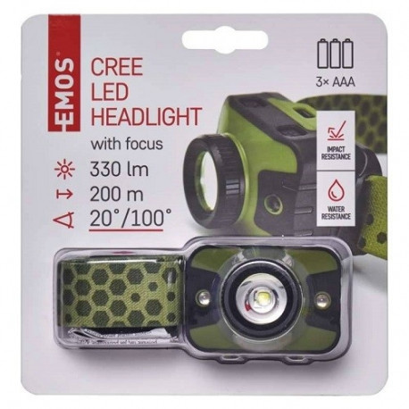 Pealamp Emos P3539 3W zoom+2LED punane