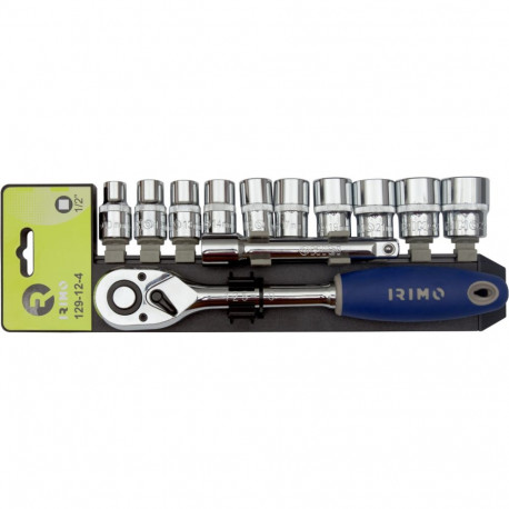 Ratchet with sockets 10-24mm+extension 1/2" 12 pcs Irimo