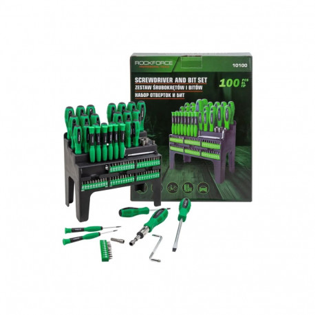 Screwdriver and Bit Set, ROCKFORCE, RF-10100, 100 pcs, chrome vanadium steel, ergonomic design