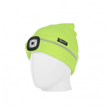 Winter beanie with LED headlight USB rechargeable 150 lm reflective stripe Yellow G90406 GEKO
