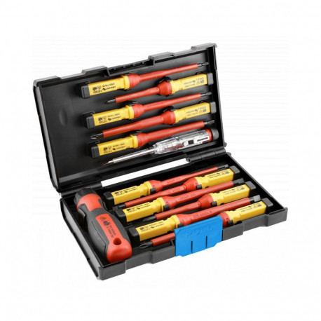 Hogert HT1S997 screwdriver set 13pcs, 1000V, EN 60900, VDE, S2 steel, magnetic, with tester 100-500V