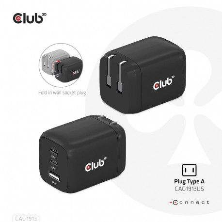 MOBILE CHARGER WALL 3PORT/GAN 65W CAC-1913EU CLUB3D