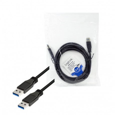 Logilink kaabel; USB 3.0; USB A pistik, mõlemad pooled; nikeldatud; 3 m; must