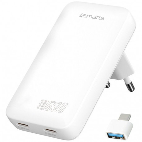 Charger FlatPlug 65W GaN Dual USB-C white