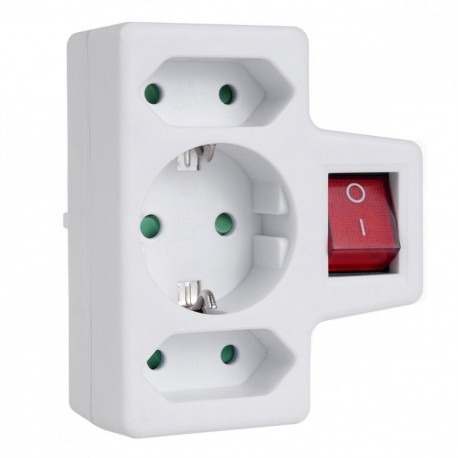 Maclean MCE215 3-Way Plug Adapter (1x 16A Schuko, 2x 2.5A Euro)
