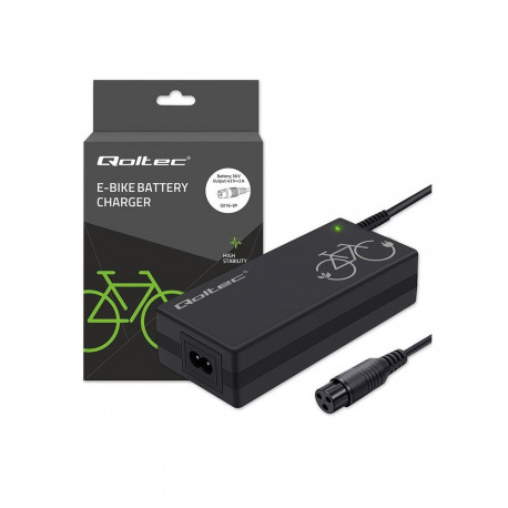 This is a technical specification for a standard electric bicycle battery charger. Here is the break