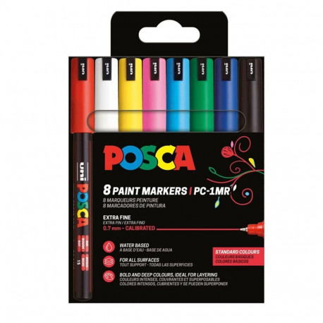 uni POSCA markerpliiats PC-1MR, ülipeen 0,7 mm ots, 8 tk, standardvärvid