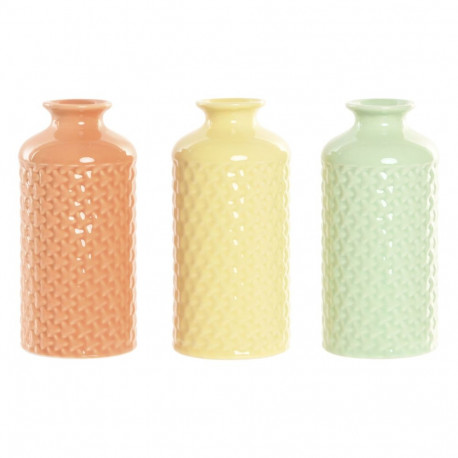 Vase Home ESPRIT Green Beige Grey Terracotta Dolomite 9 x 9 x 19 cm (3 Units)