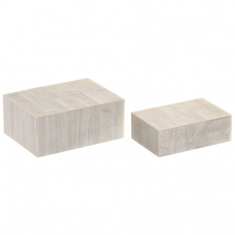 Ehteaegas Home ESPRIT Valge Vaik Mangopuit 18 x 13 x 7,5 cm (2 Tükid, osad)