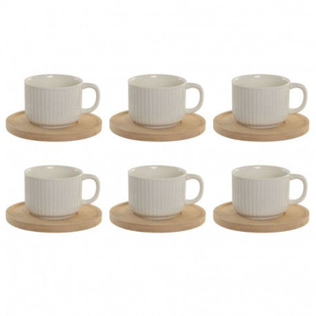 Set of 6 Cups with Plate Home ESPRIT White Bamboo Porcelain 90 ml