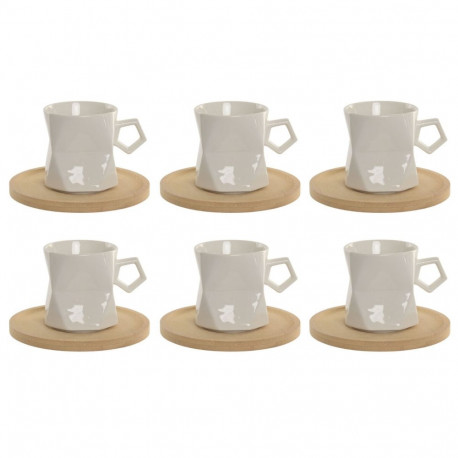 Set of 6 Cups with Plate Home ESPRIT White Porcelain 180 ml