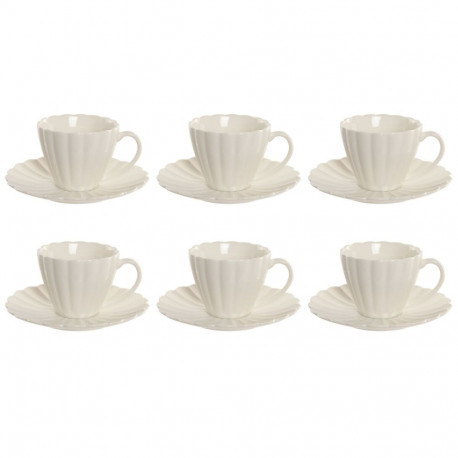 Set of 6 Cups with Plate Home ESPRIT White Porcelain 150 ml