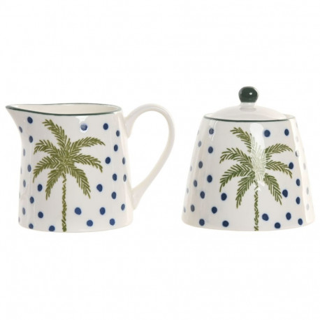 Piimakann ja suhkrutoos Home ESPRIT Sinine Roheline Portselan 11 X 7,6 X 7,8 CM 2 Tükid, osad