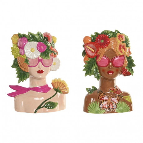 Lillepott Home ESPRIT Mitmevärviline Keraamiline Troopiline 27 X 17 X 35 CM (2 Ühikut)