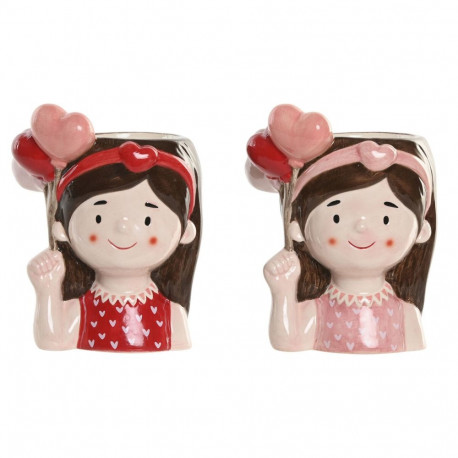 Lillepott Home ESPRIT Punane Roosa Keraamiline chica Linna 12 x 9 x 16 cm (2 Ühikut)